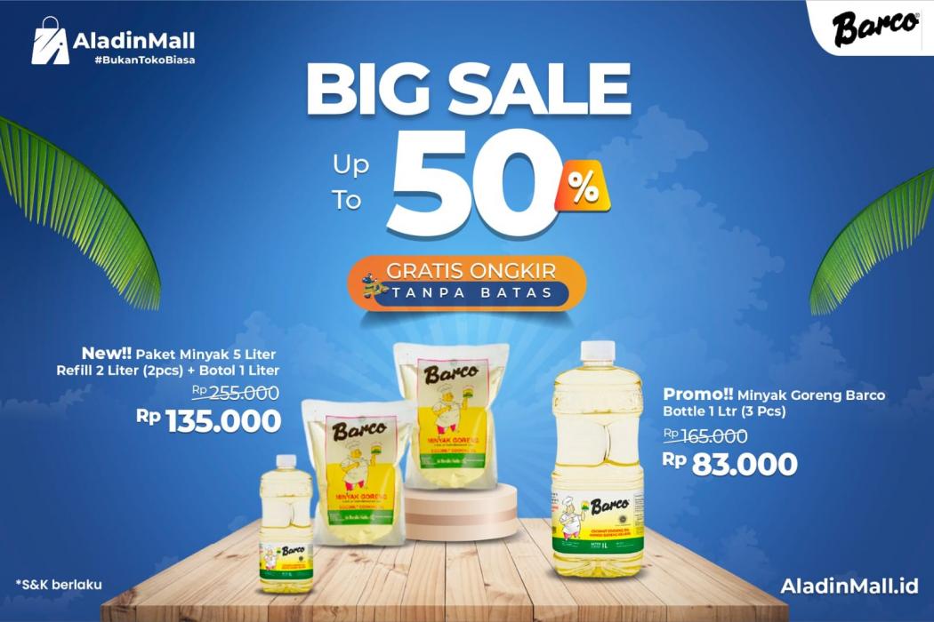 Yuk Serbu Big Sale Agustusan, Minyak Goreng Barco Diskon hingga 50% + Gratis Ongkir di AladinMall!