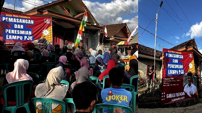 GMP Pasang Lampu PJU dan Sosialisasikan Bacapres Ganjar Pranowo di Cisayong Tasikmalaya