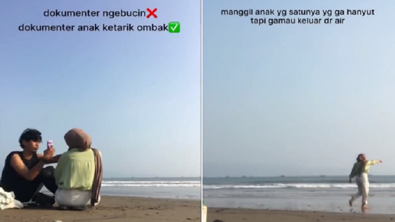 Detik-Detik Sejoli Tak Sengaja Rekam Bocah Terseret Ombak, Sigap Lari Panggil Penjaga Pantai