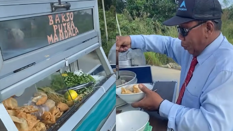 Viral Tukang Bakso di Balikpapan Pakai Outfit Kantoran, Netizen Sebut Intel Polda
