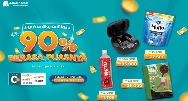 Serbu Diskon s.d 90% + Gratis Ongkir di Big Promo AladinMall, #BukanGajianBiasa!