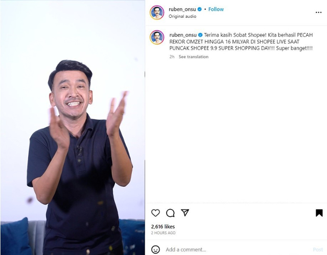  Ruben Onsu dan Sarwendah hingga Aurel, Meriahkan Puncak Kampanye 9.9 di Shopee Live 24 Jam Nonstop 