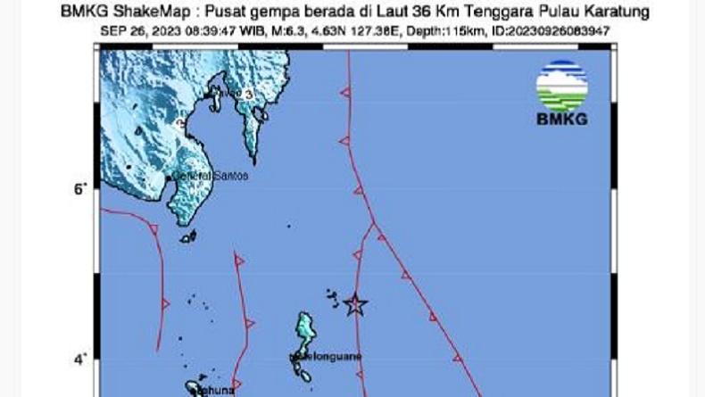 Gempa Terkini Magnitudo 6,3 Guncang Pulau Karatung Sulut