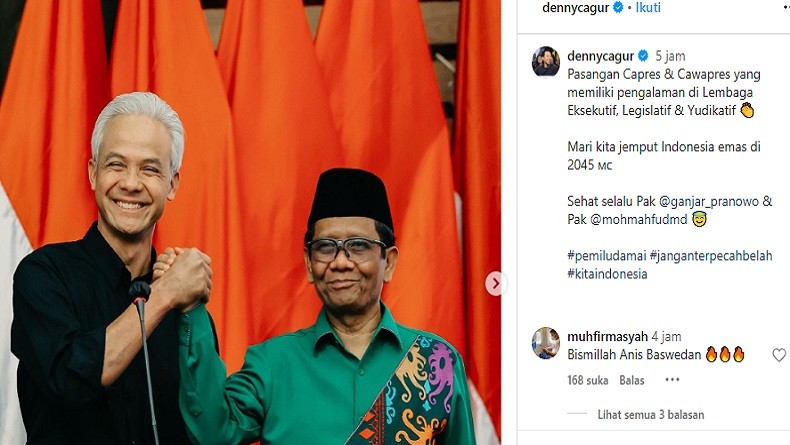 Denny Cagur Sebut Pasangan Ganjar Pranowo dan Mahfud MD Calon Pemimpin yang Punya Pengalaman
