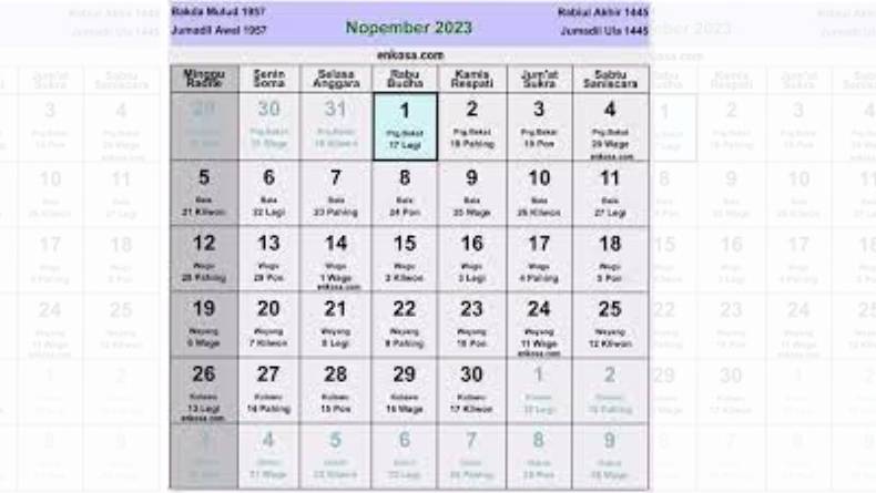 Kalender Jawa November 2023 Lengkap dengan Weton