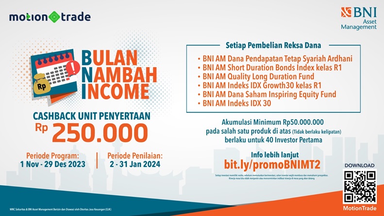 Bulan Nambah Income, Dapatkan Cashback Unit Penyertaan Rp250.000 dari BNI Asset Management di MotionTrade!
