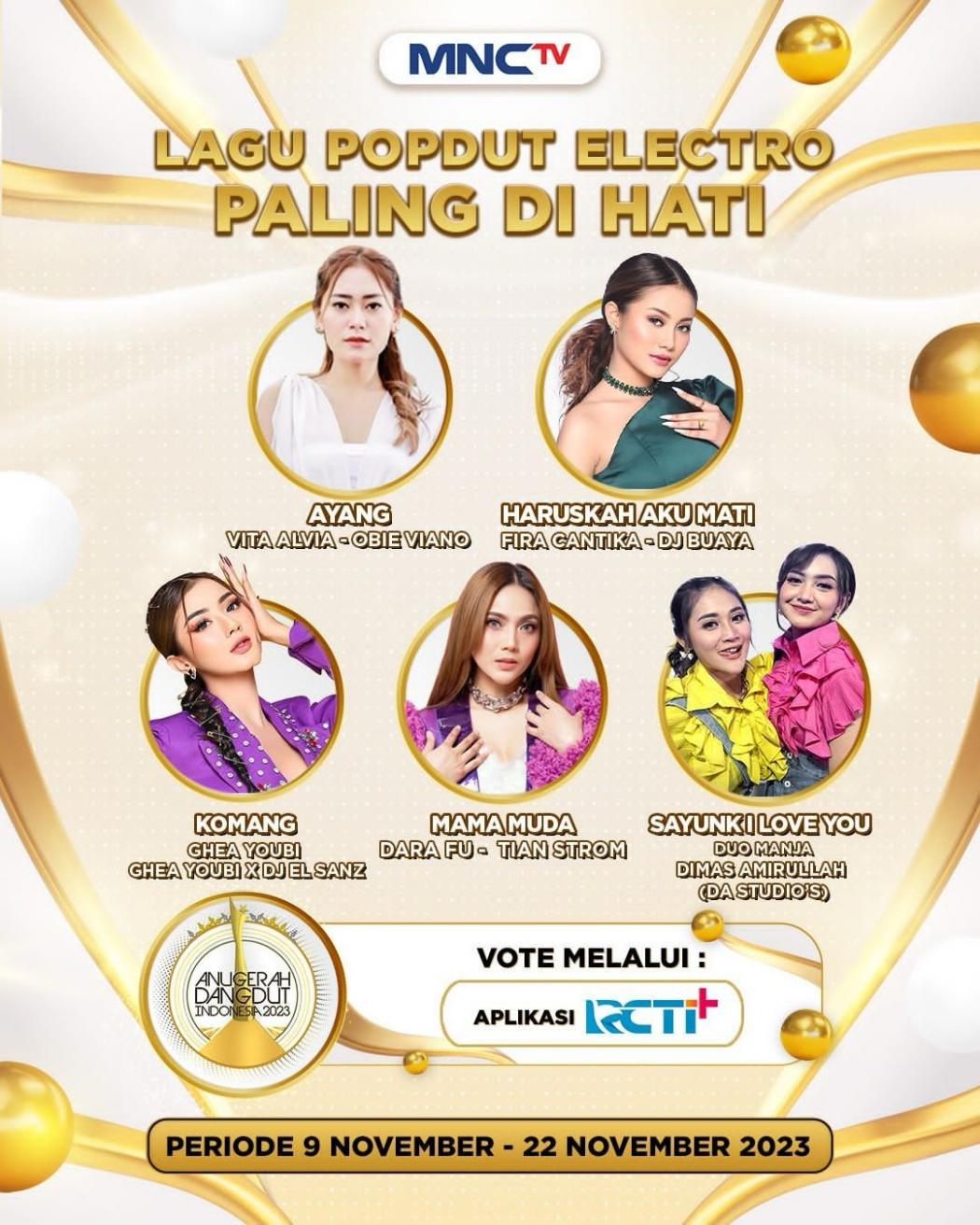 Berikut Nominasi Lagu Popdut Electro Paling di Hati di Anugerah Dangdut Indonesia 2023