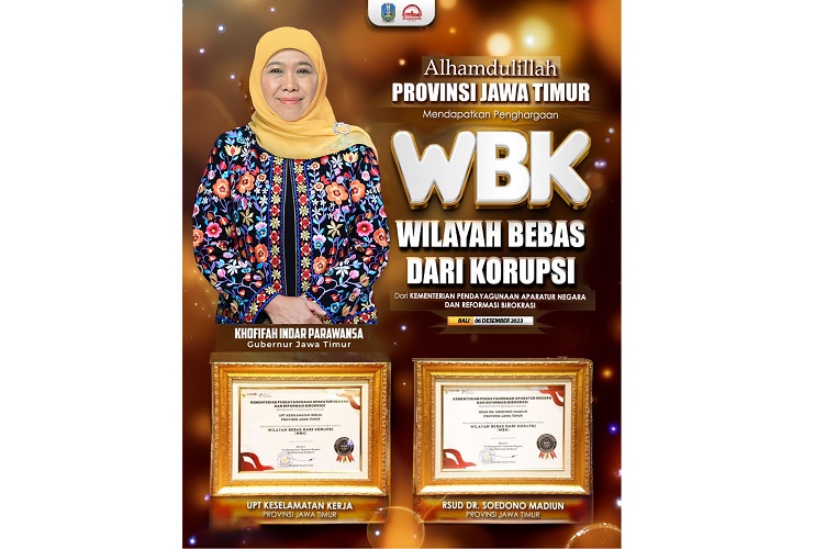 Raih Predikat WBK, Gubernur Khofifah: Jadi Pemacu Semangat di Hari Anti Korupsi 2023