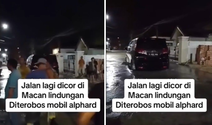 Viral Pengemudi Alphard Terobos Jalan Lagi Dicor, Mobil Terjebak Jadi Tontonan Warga