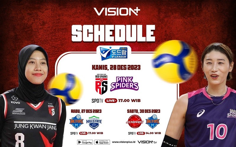 Red Sparks Siap Rengkuh Kemenangan Melawan Pink Spider Pada Liga Voli Korea 2023-2024 Live di Vision+