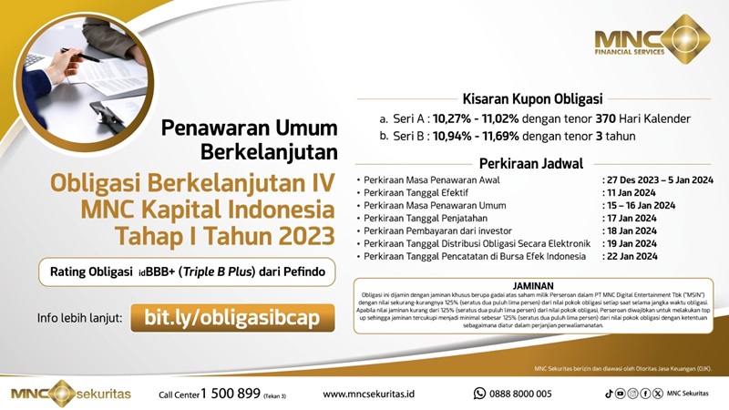 Penawaran Obligasi Berkelanjutan IV MNC Kapital Indonesia Tahap I Tahun 2023 Masuki Masa Bookbuilding, Simak Jadwalnya!
