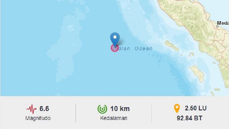 Gempa Terkini Magnitudo 6,6 Guncang Calang Aceh Jaya
