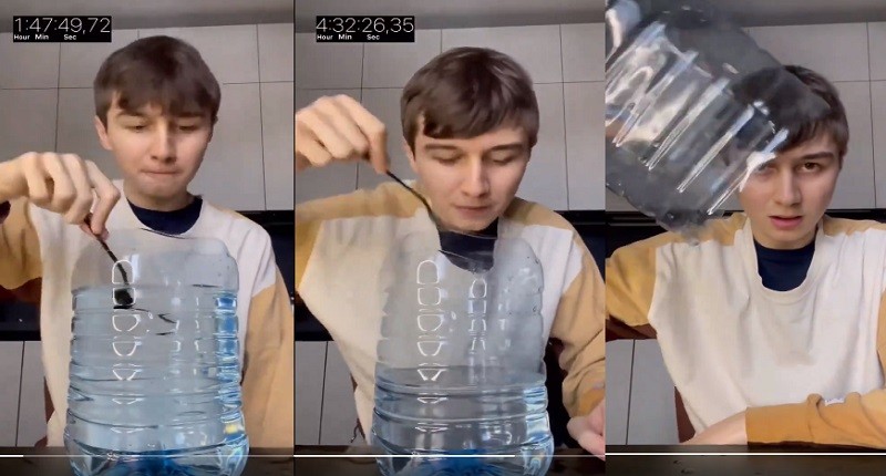 Viral Seorang Pria Minum Air Galon Pakai Garpu, Netizen: Contoh Makhluk Gabut!