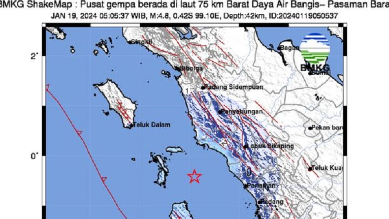 Gempa Terkini Magnitudo 4,8 Guncang Pasaman Barat, Terasa hingga Padang