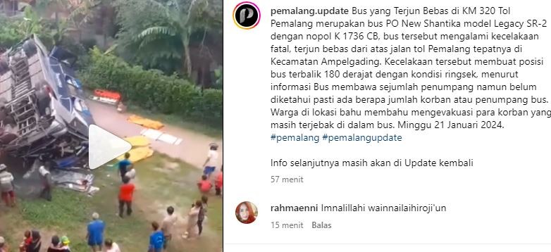 Kronologi Kecelakaan Bus Shantika Terjun Bebas di Tol Pemalang Tewaskan 2 Orang