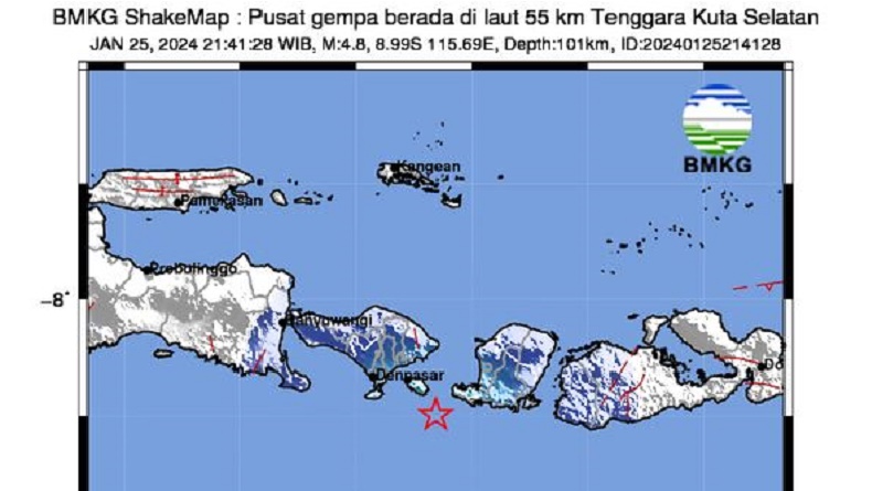 Gempa Bumi M4,8 Guncang Kuta Selatan Bali, Getaran Terasa sampai Lombok Timur