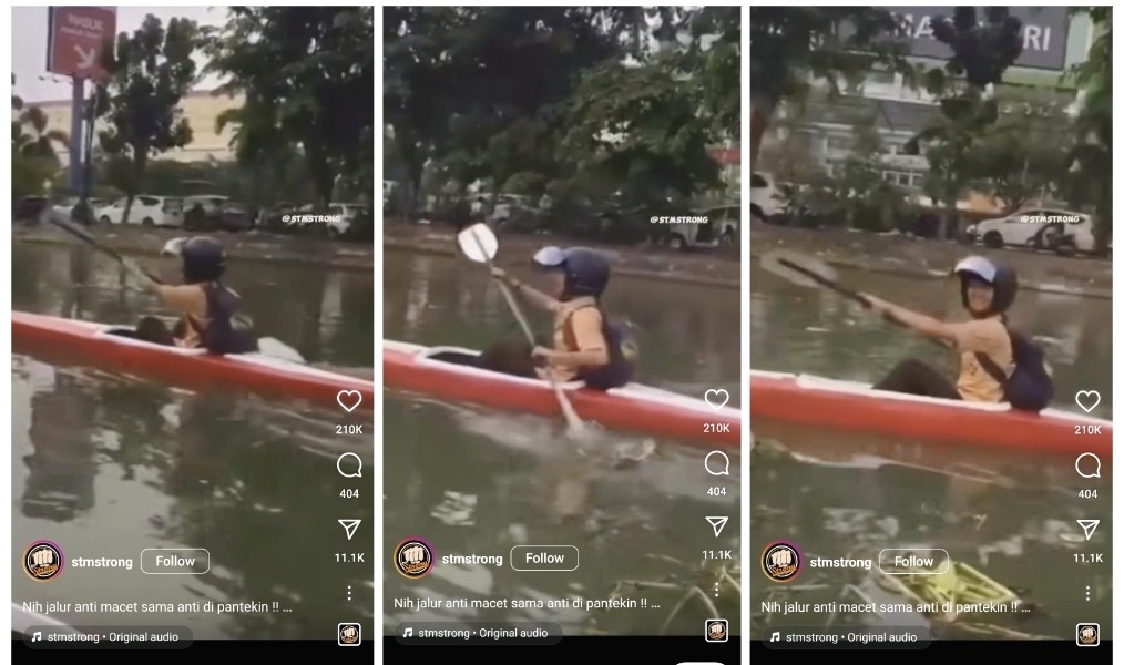 Viral Seorang Siswa di Jakarta Pulang Sekolah Kayuh Perahu Guna Hindari Macet