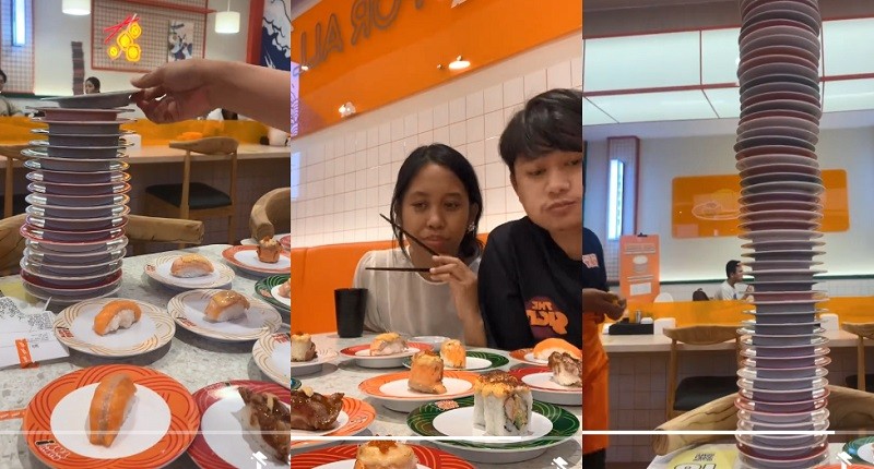 Viral, Pasangan Ini Makan Sushi hingga 65 Piring, Bayarnya Rp68.000, Netizen: Mukanya Ditandain!