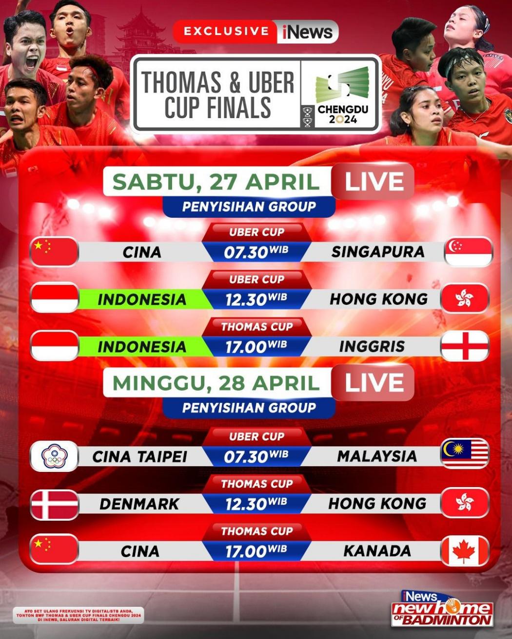 Besok Tim Thomas dan Uber Indonesia Bertanding, Jangan Lewatkan Aksi Terbaik Wakil Merah Putih Live Eksklusif di iNews