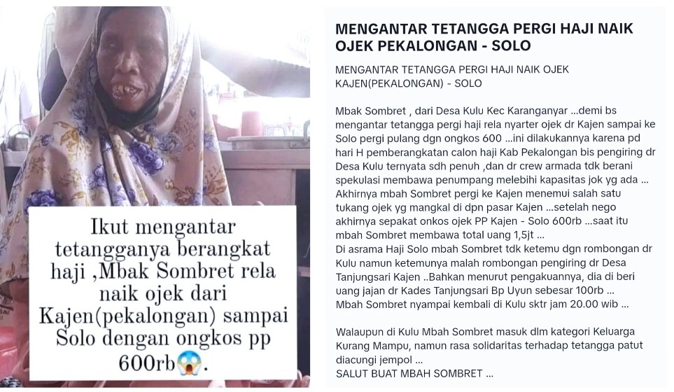 Viral Seorang Nenek Sewa Ojek Pekalongan-Solo PP demi Antar Tetangga Naik Haji, Rogoh Ongkos Rp600 Ribu 