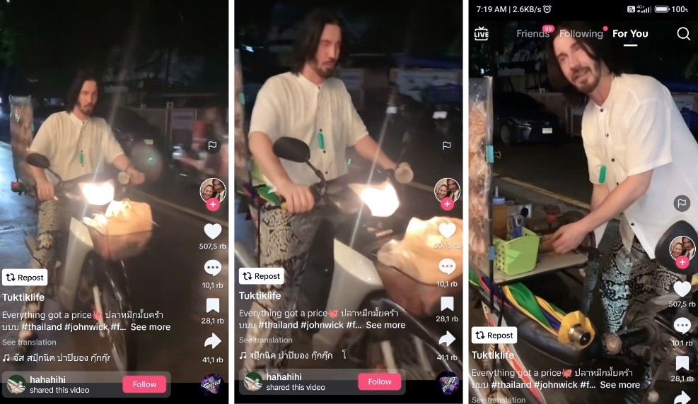 Viral Pria Mirip Keanu Reeves Jualan di Pinggir Jalan, Netizen: John Wick Ini