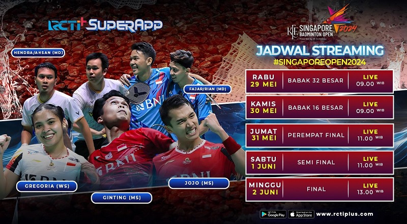 Link Live Streaming Singapore Open 2024 di RCTI+