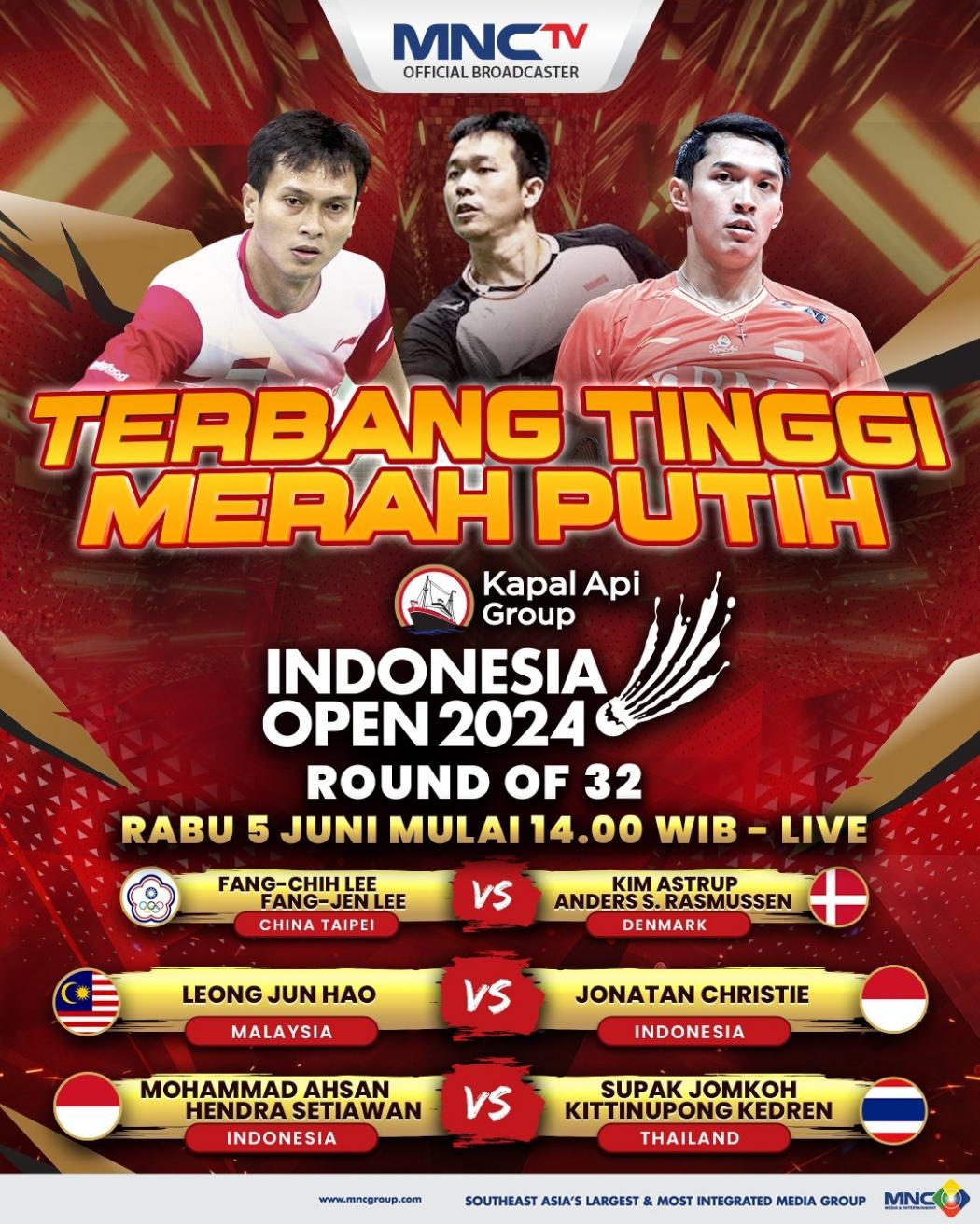 MNCTV Tayangkan 3 Pertandingan Babak 32 Besar Indonesia Open 2024