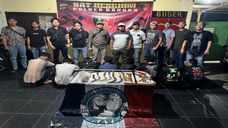 2 Kelompok Gangster di Bangka Ditangkap Polisi, Belasan Senjata Tajam Diamankan