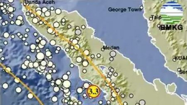 Gempa Terkini Magnitudo 3,3 Guncang Sibolga Sumatra Utara