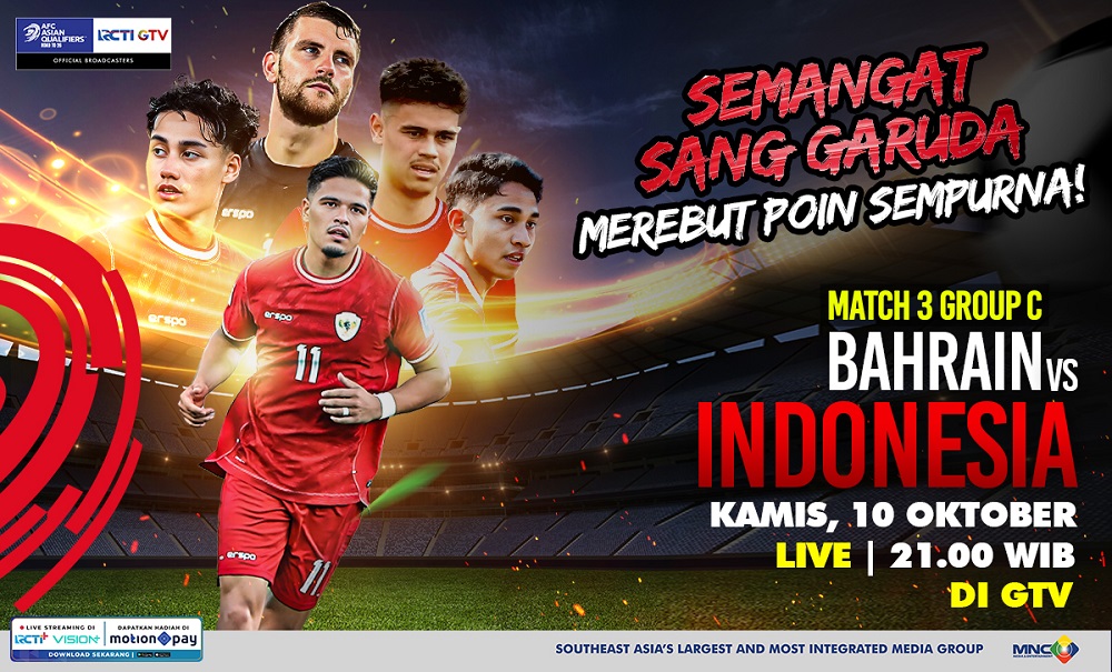 Jadwal Siaran Langsung Timnas Indonesia Vs Bahrain di Kualifikasi Piala Dunia 2026 Zona Asia, Live RCTI dan GTV!