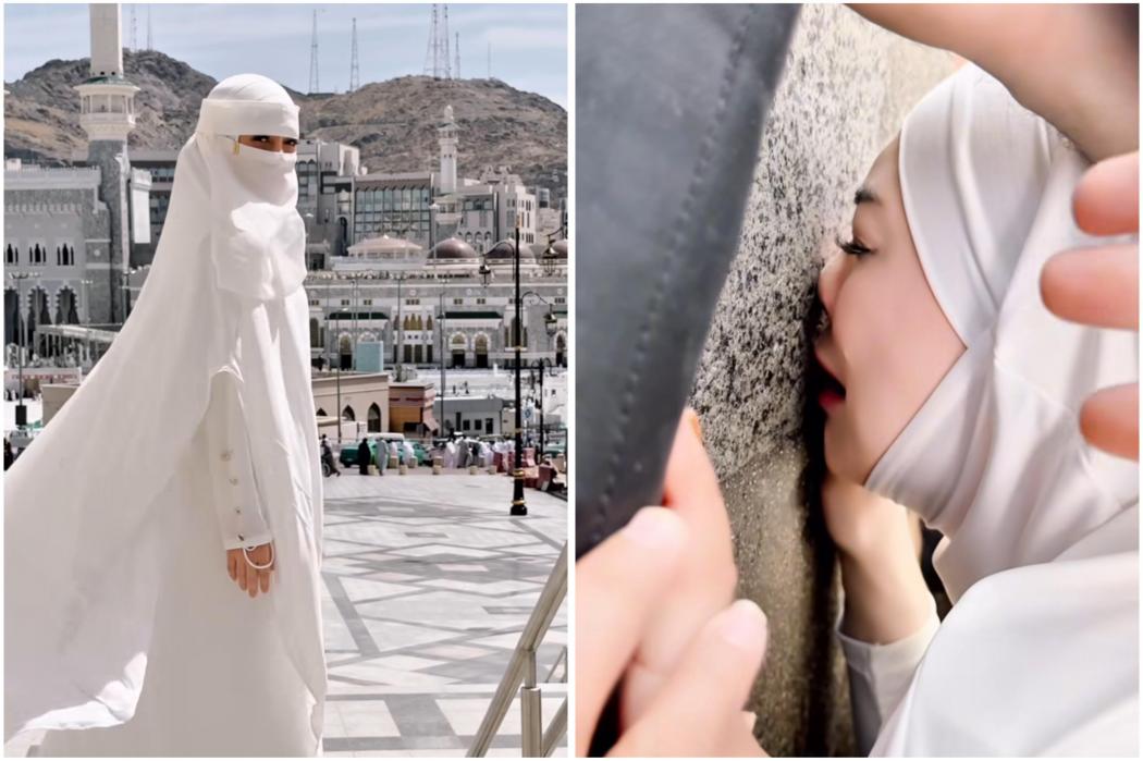 Mengejutkan, Celine Evangelista Bercadar saat Umrah dan Ucap Syahadat di Tanah Suci