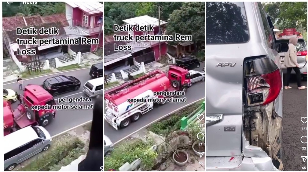 Viral Video Truk BBM Tabrak Mobil di Nagreg akibat Rem Blong, Sejumlah Motor Nyaris Terlindas