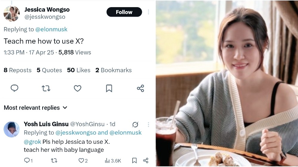 Jessica Wongso Muncul di Media Sosial Tanya Elon Musk Cara Main X