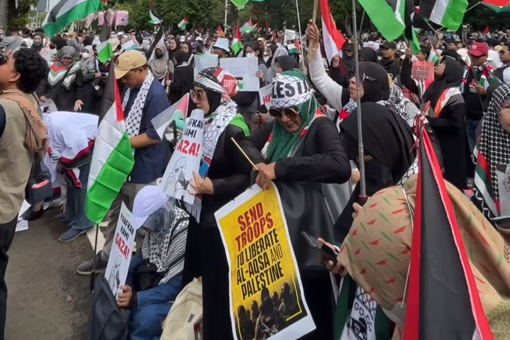 Aksi Bela Palestina di Patung Kuda Pagi Ini, 914 Personel Gabungan Disiagakan
