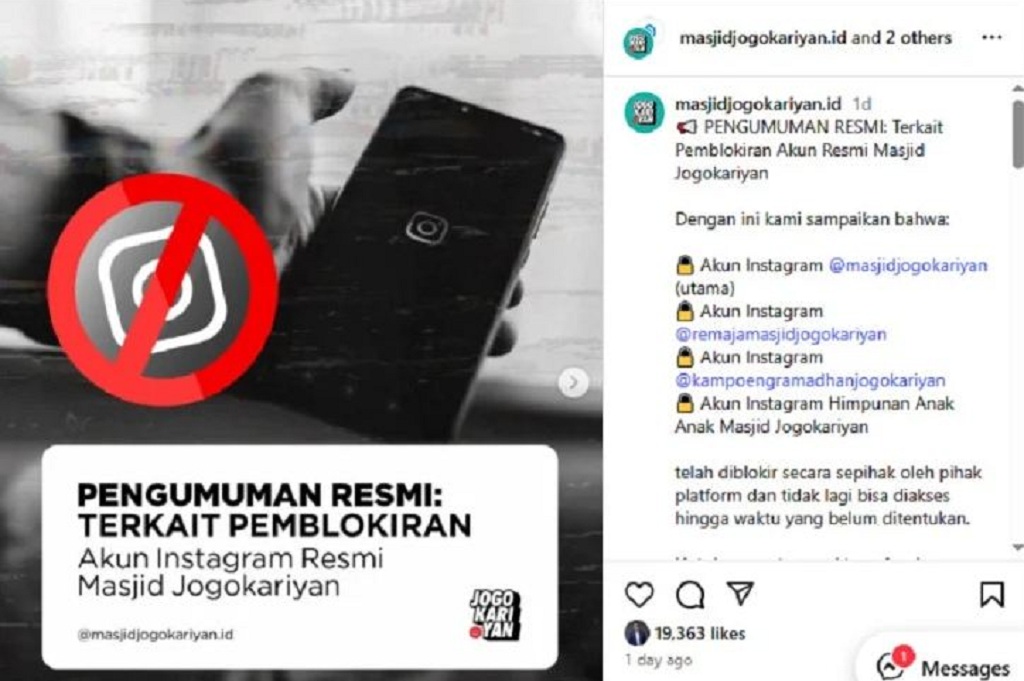 Akun Medsos Masjid Jogokariyan Diblokir, Diduga Karena Nama Hamas
