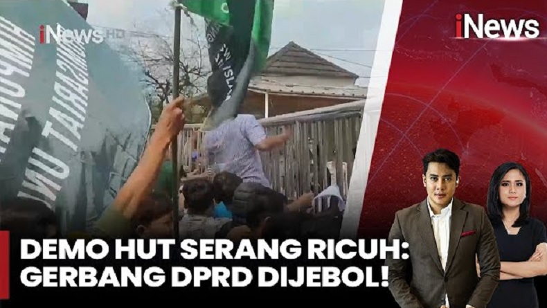 Ricuh! Demo Mahasiswa di DPRD Saat Paripurna HUT ke-18 Kota Serang