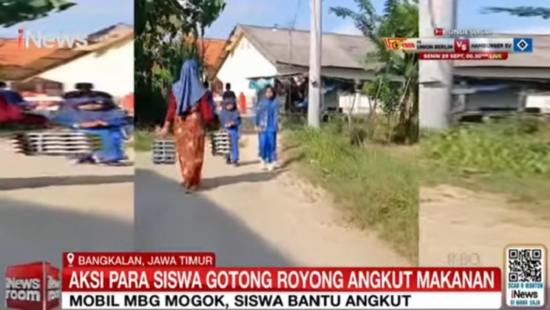 Viral Mobil MBG Mogok, Siswa dan Guru SD di Bangkalan Jalan Kaki Jemput Kotak Makan