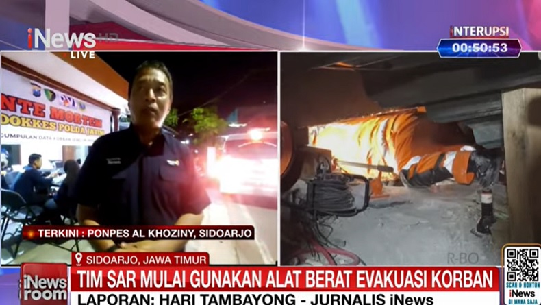 Tim SAR Mulai Gunakan Alat Berat Evakuasi Korban Ambruknya Ponpes Al Khoziny Sidoarjo