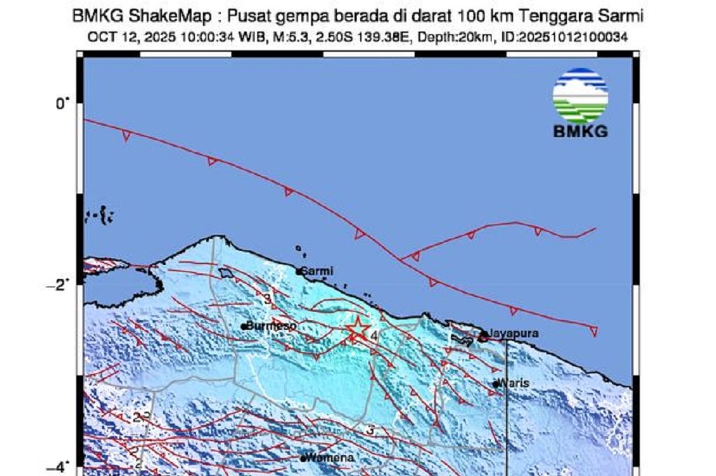 Gempa Hari Ini M5,3 Guncang Sarmi Papua