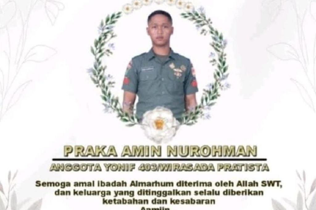 Identitas Prajurit TNI Gugur di Teluk Bintuni, Praka Amin asal Kebumen dari Satgas Yonif 410 Alugoro