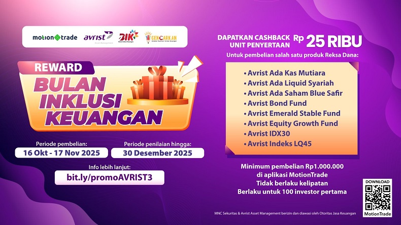 Promo Spesial, Dapatkan Cashback Reksa Dana Rp25.000 dari Avrist Asset Management di MotionTrade!