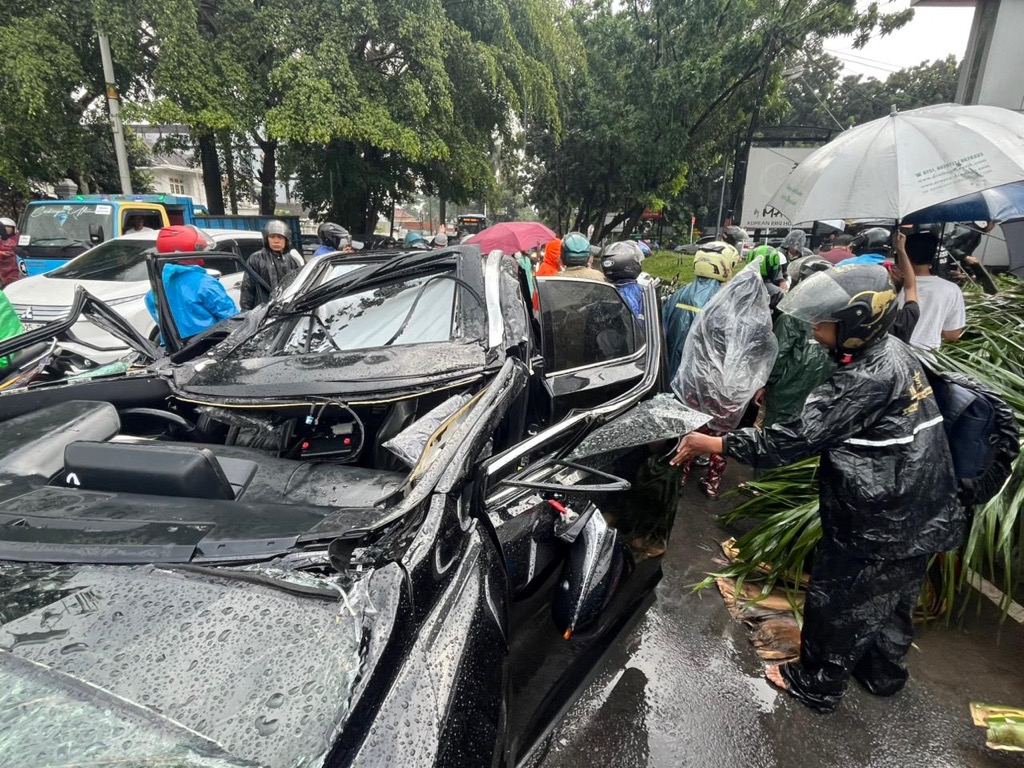 Penampakan Mobil Lexus yang Ringsek Tertimpa Pohon hingga Tewaskan 1 Orang di Pondok Indah