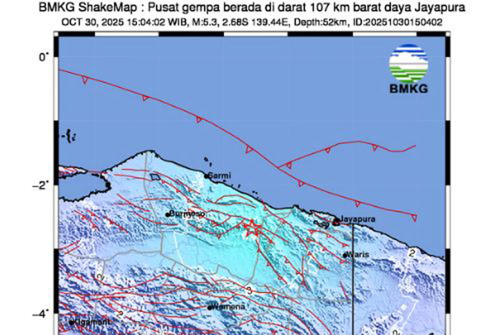Gempa Magnitudo 5,3 Guncang Jayapura, Terasa Cukup Kuat di Sentani
