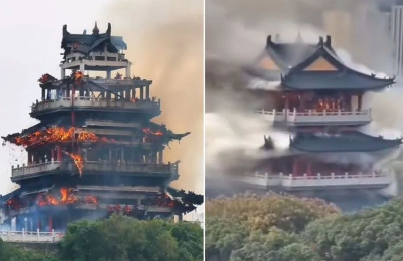 Viral, Kuil Tua di China Ludes Terbakar gara-gara Ulah Iseng Turis
