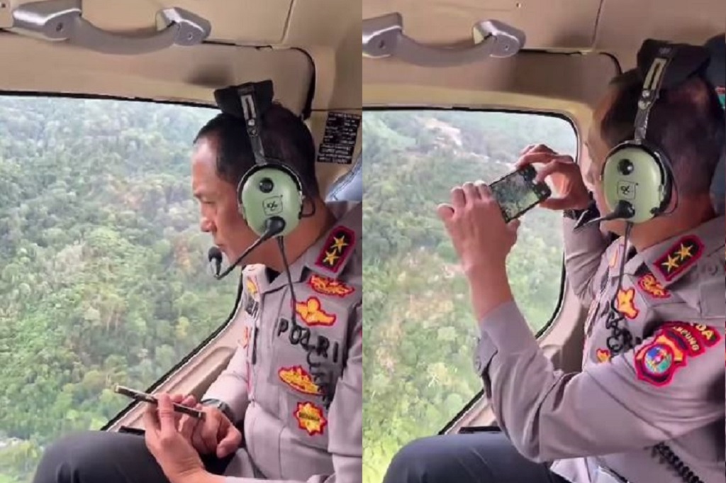 Kapolda Lampung Naik Helikopter Pantau Hutan Diduga Lokasi Pembalakan Liar di Pesisir Barat