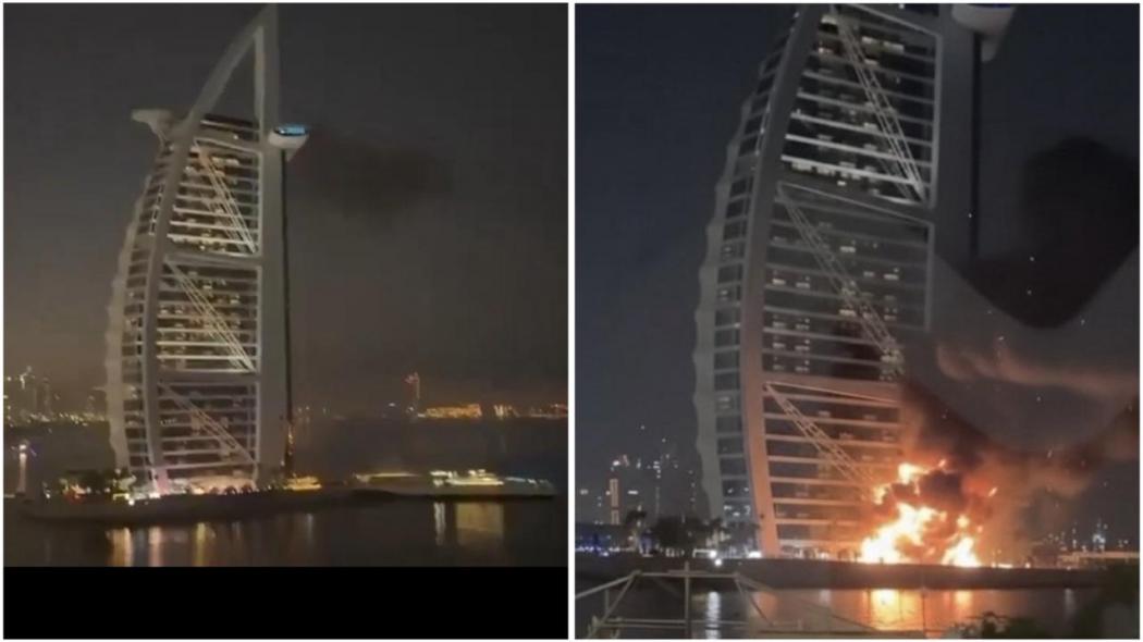Detik-Detik Burj Al Arab Dubai Diserang Drone Iran, Fotonya Mengerikan!