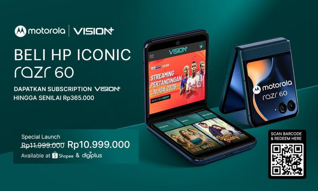 Dapatkan Voucher Subscription Vision+ Setiap Pembelian Motorola RAZR 60, Streaming Sepuasnya!