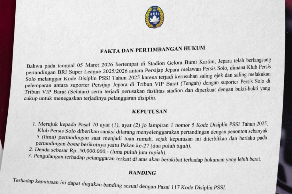 Persis Solo Kena Sanksi Berat usai Ricuh dengan Suporter Persijap