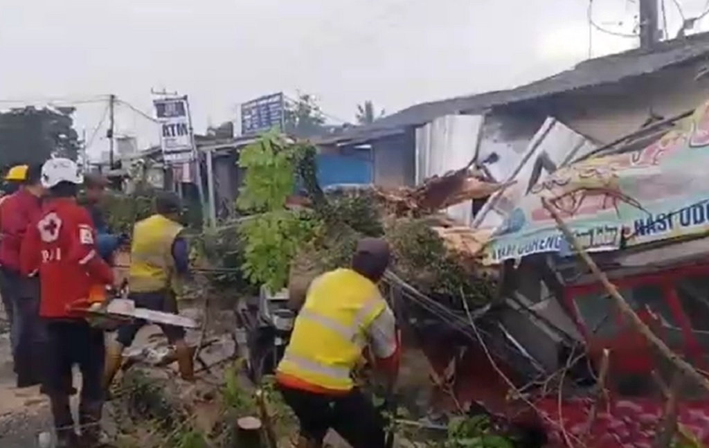 Pohon 8 Meter Tumbang Timpa Pemotor dan Kios di Cianjur, 1 Orang Tewas