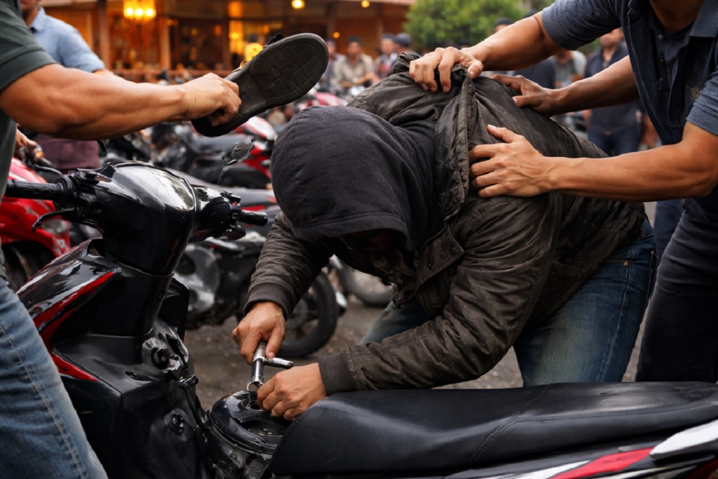Kepergok Curi Motor di Parkiran Restoran, Maling di Bogor Diamuk Warga